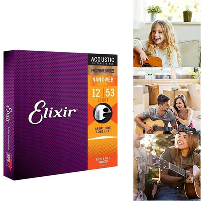 Elixir Phosphor Bronze Acoustic Guitar Strings NANOWEB Light 012-.053 OY