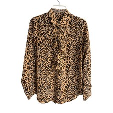 J.Crew Womens Leopard Print 100 Silk Ruffle Button Down Blouse Tan Black 4