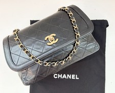 Auth CHANEL Vintage 24K Classic Single Flap Bag in Black Lambskin Leather