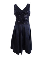 SL Fashions Women's Sequined V-Neck Taffeta Party Dress