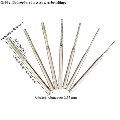 0,8 - 2,5mm Diamant Bohrer Fliesenbohrer mit 2,35mm Schaft für Jade Glas Stein