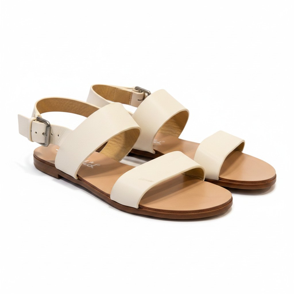 Splendid Flat Sandals Womens 5.5 Tan White Leather Adjustable Strap Double Band