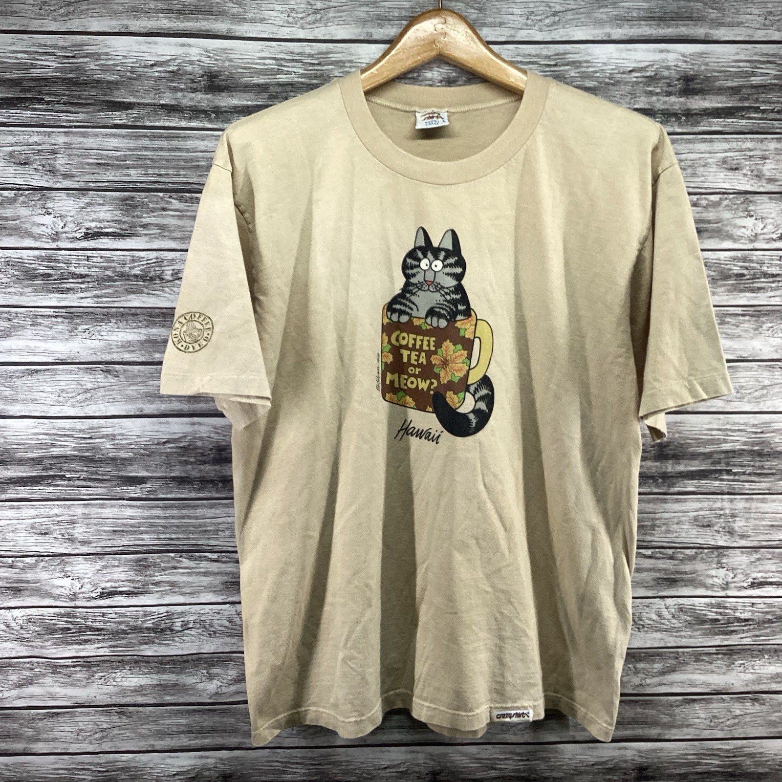 Vintage Kona Coffee Shirt Mens Large Beige Crazy Shirts Hawaii B Kliban Cats Tee