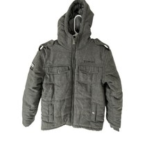 Rocawear Jacket Youth Medium Gray Hooded Puffer Wool Blend Streetwear Coat