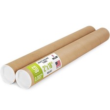 2" x 18" Made in USA Reinforced Kraft Paper Mailing Tube, 2 Tubes, 4 Caps