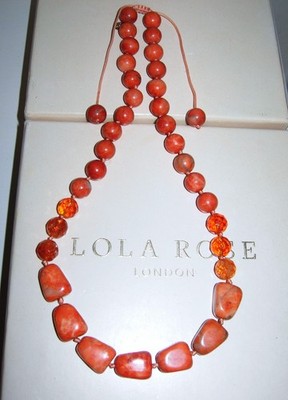 LOLA ROSE SELTEN ORANGE FOSSIL JASPIS BERGKRISTALL VERSTELLBAR HALSKETTE 18''-24'' QVC