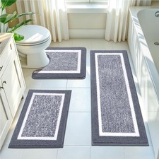 Pauwer Bathroom Rugs 3 Piece Set Non Slip Washable Bath Mat Dark Grey
