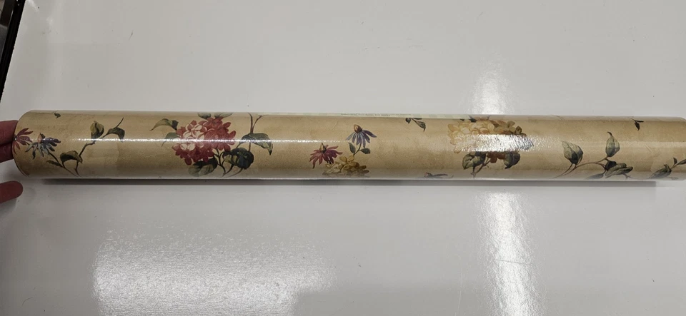 New Vtg Waverly Wallpaper Garden Days Trail Beige Floral Print 8 Double Rolls - Image 3 of 4