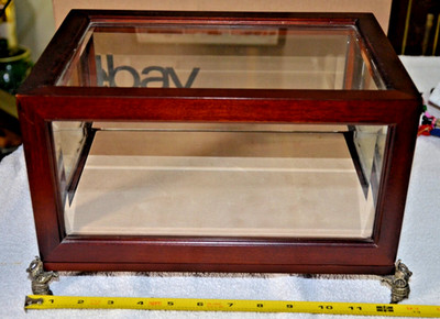 Vintage Bombay Company Glass & Wooden Display Box Elephant Feet Trunk Up 12''X8''