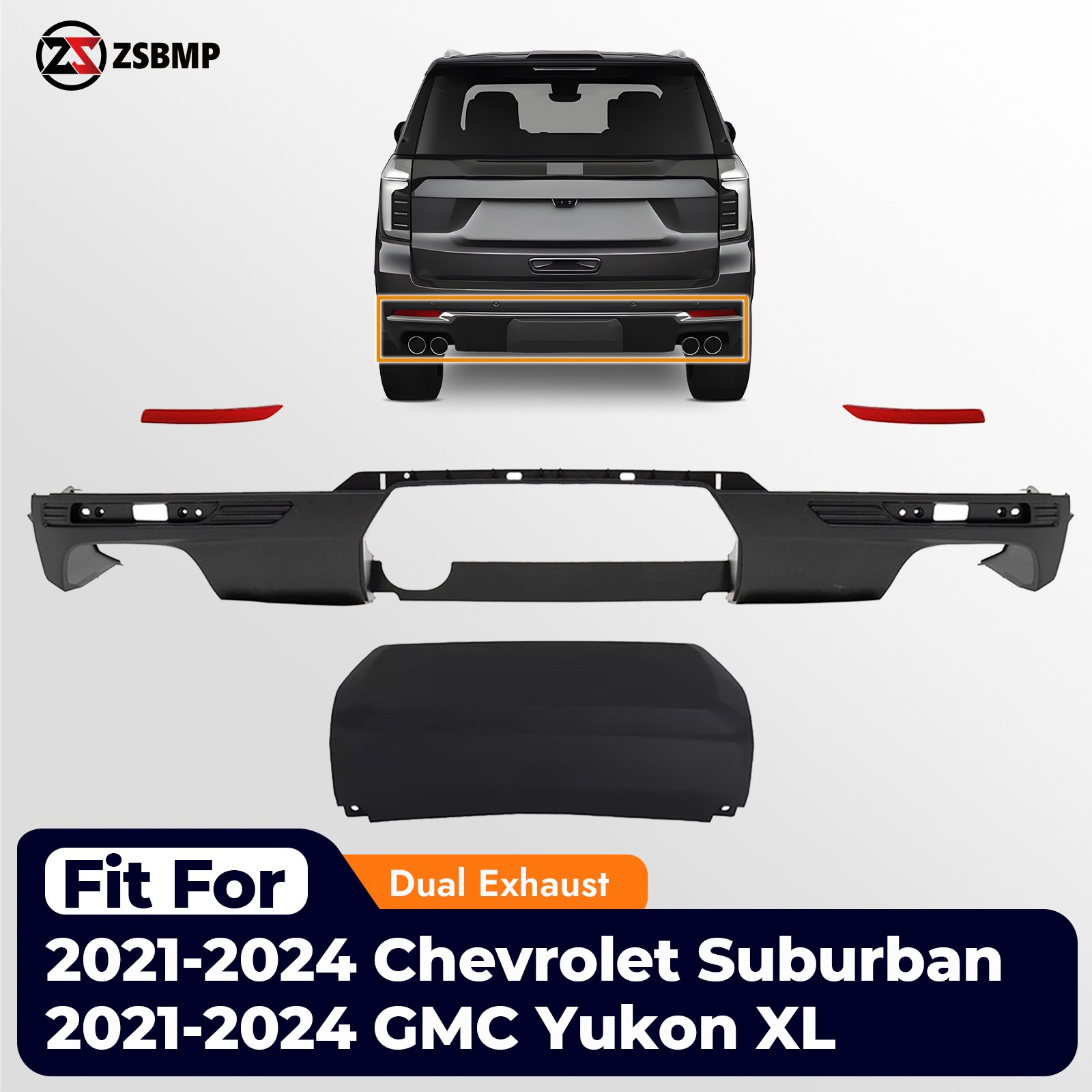 For 2021-2024 Chevy Suburban Rear Lower Bumper Cover Dual Exhaust Reflector Kit