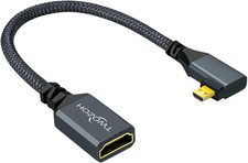 Micro HDMI to HDMI Female Adapter Cable Right Angled 90 Degree Supports 4K/60Hz,