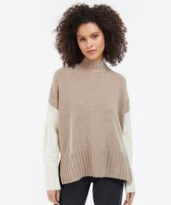 Image of Barbour Cecilia Ladies Funnel Neck Knit Jumper 80% Wool - Earl Grey/ RRP £90