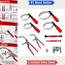 9 Piece Swivel Oil Filter Wrench Set Adjustable Pliers Valve Lapper Stainless