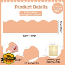 118ft retro boho bulletin board trim, scalloped border, classroom decor