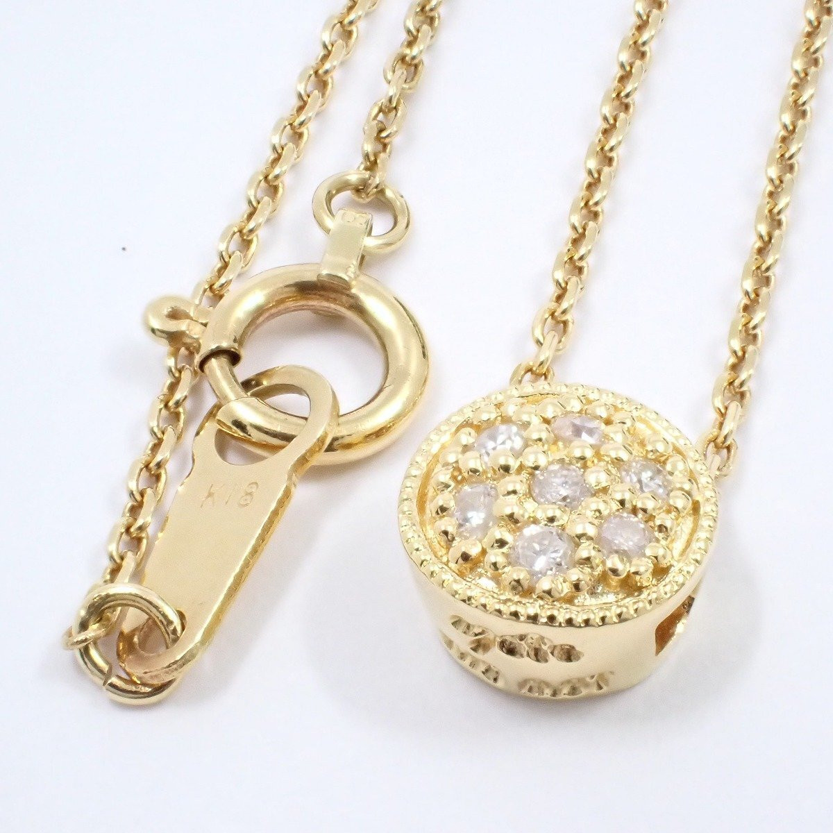 agete Agate Round Micro Setting Necklace K18/Diamond 0.07ct