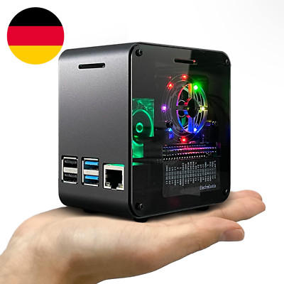 Raspberry Pi 4 Gehäuse, Aluminium-Mini-Tower-Gehäuse Mit Lüfter Und Farbwechseln