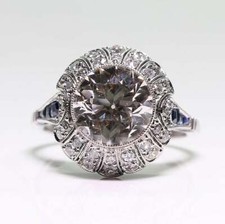 Stunning 925 Silver Old European Cut Clear CZ and Sapphire 3.70tcw Art Deco Ring