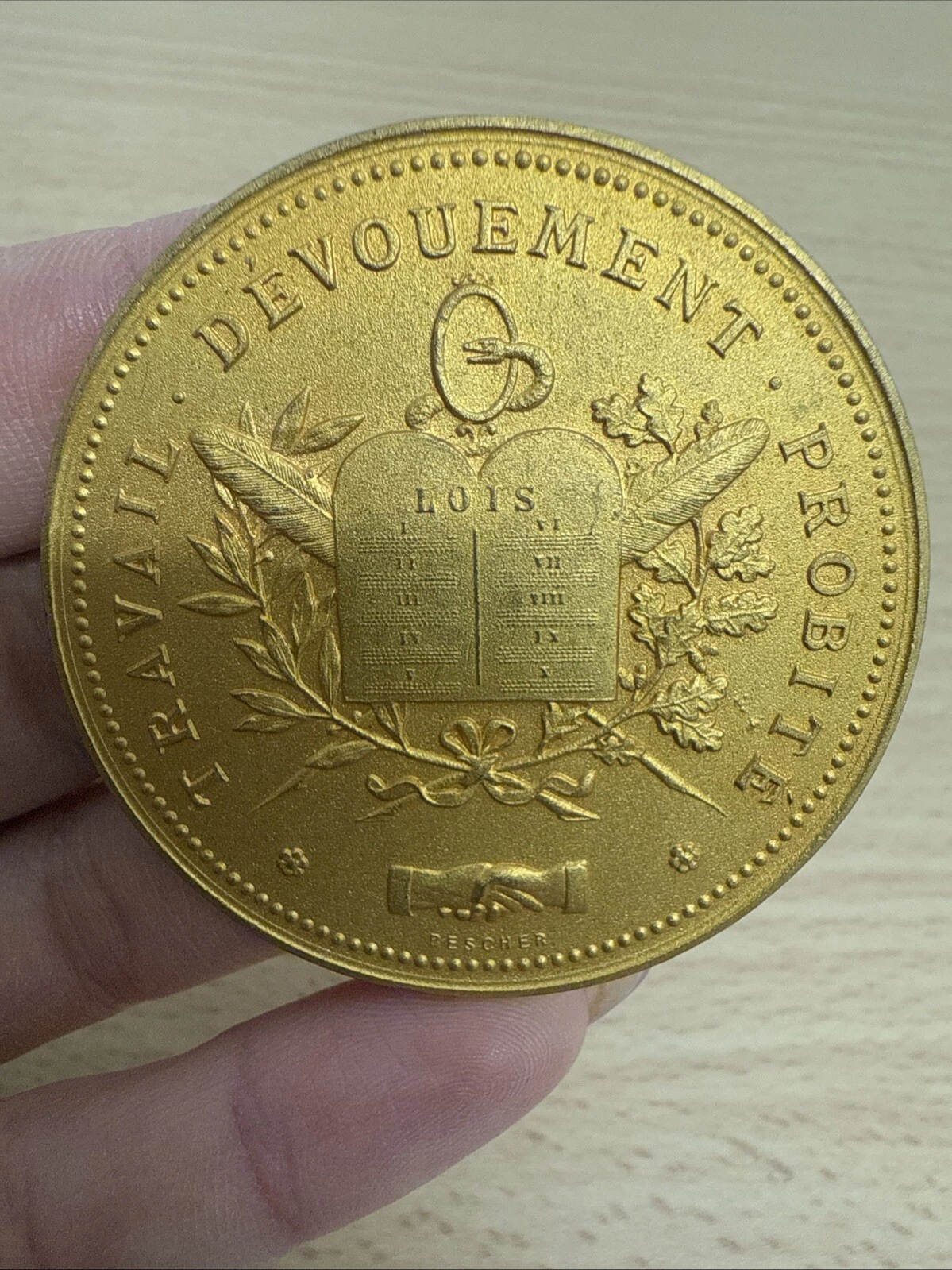 Médaille Travail Dévouement Probité Bescher En Bronze 1966