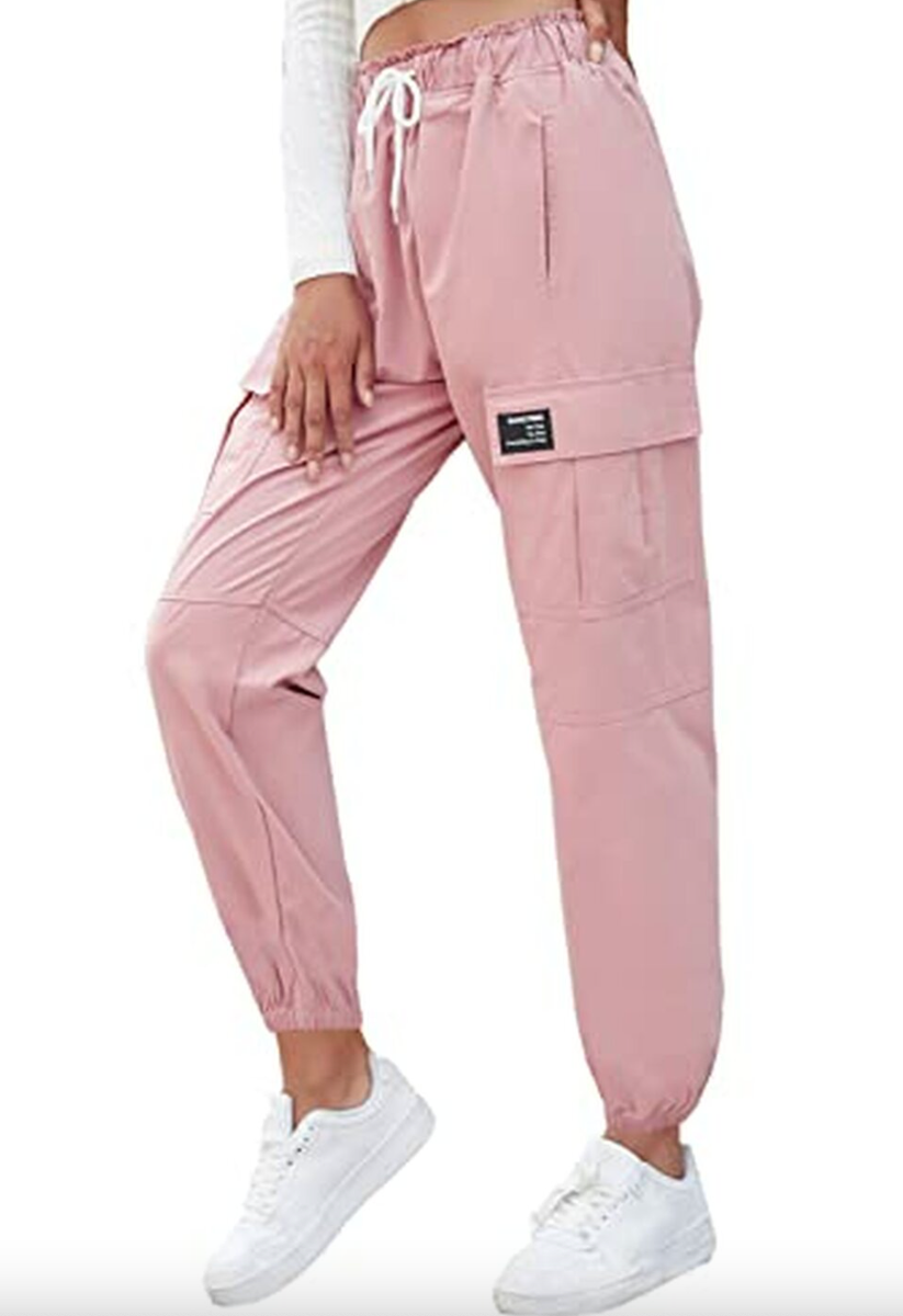 Sangtree Girls Coral Pink Loose Cargo Jogger Pants Elastic