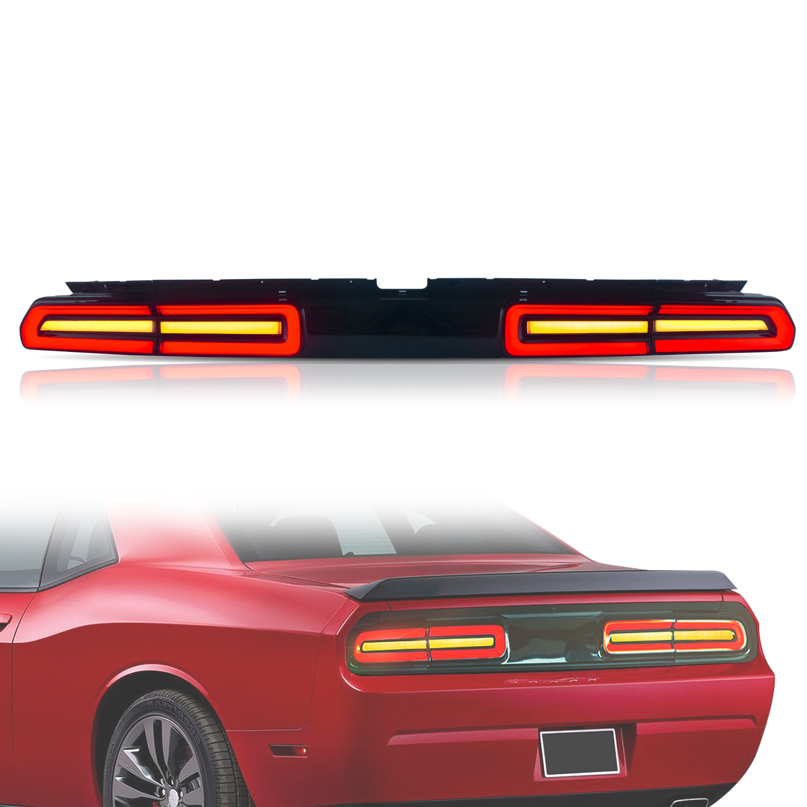 VLAND Red LED Taillights for 2008-2014 Dodge Challenger w/ Yellow Turn Signal