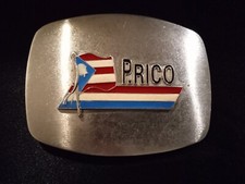 PUERTO RICO P. RICO METAL BELT BUCKLE w/ENAMEL.RWD WHITE BLUE FLAG