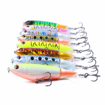 8pcs Wobbler Popper 9cm/17g Floating Bait Rotating Tail Lure Bass Fishing Tackle