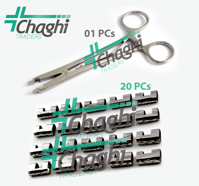 Raney Kopfhaut Clip Applikator Plus 21 Stück Clips Chirurgische Orthopädische...