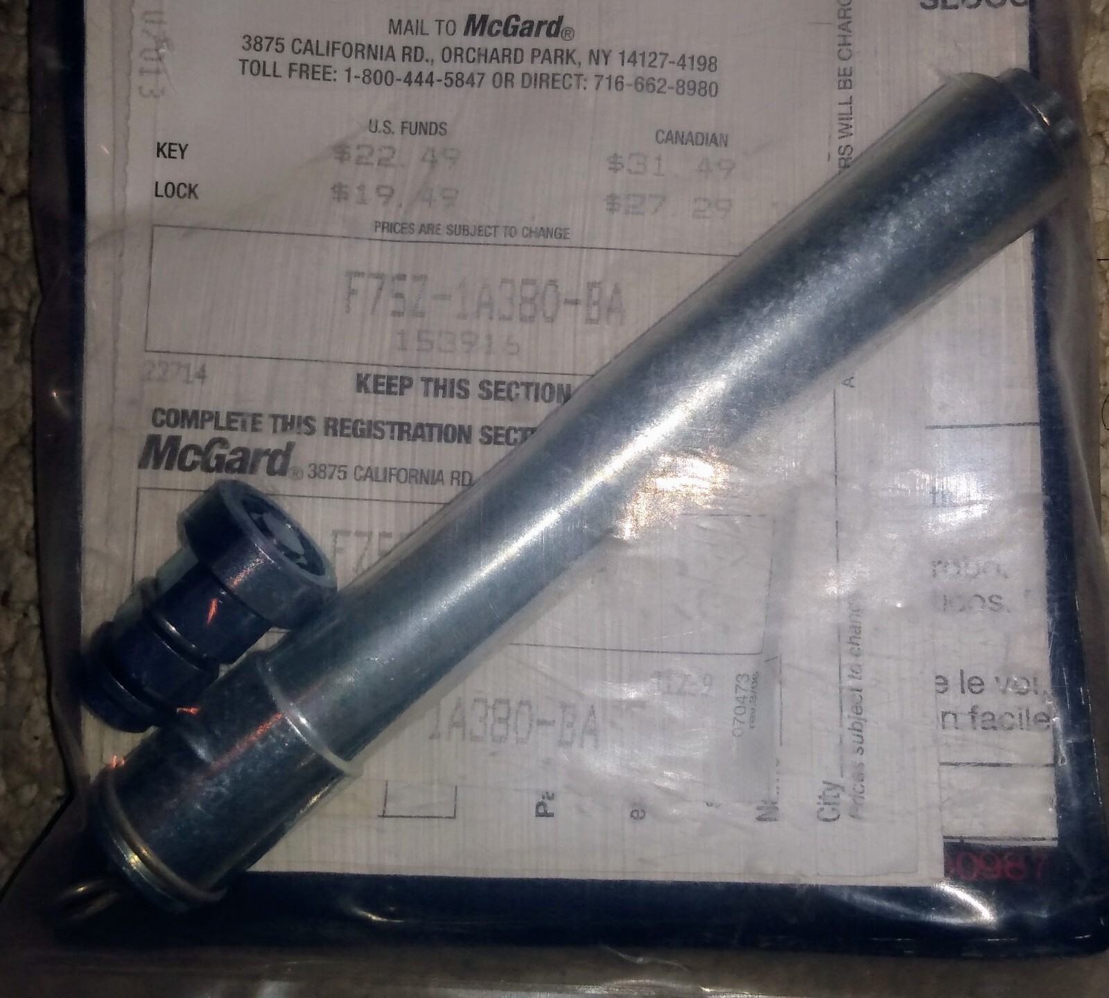 OEM Ford 9709 F150 F250 Super Duty Spare Tire Lock Assembly F75Z