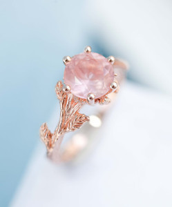 Authentic Rose Quartz Ring Gold Plated 925 Silver ring Leaf Ring Unique Wedding Ring