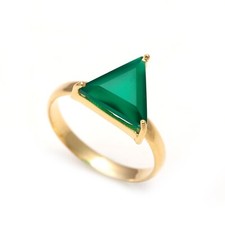 Green Onyx Triangle Shape Ring 925 Sterling Silver Gold Plated Jewelry For Her
