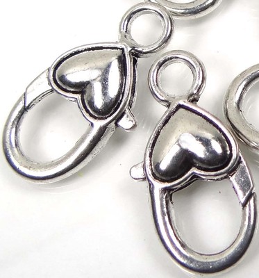 4 Antique Silver Pewter Heart Lobster Claw Clasps 27x12mm