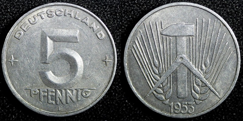 Germany - Democratic Republic Aluminum 1953 E 5 Pfennig Muldenhütten KM# 6 (705)