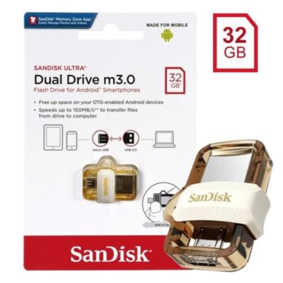 SanDisk Ultra Dual Drive 32GB/64GB M3.0 OTG Micro 3.0 Gold Memory Stick- UK