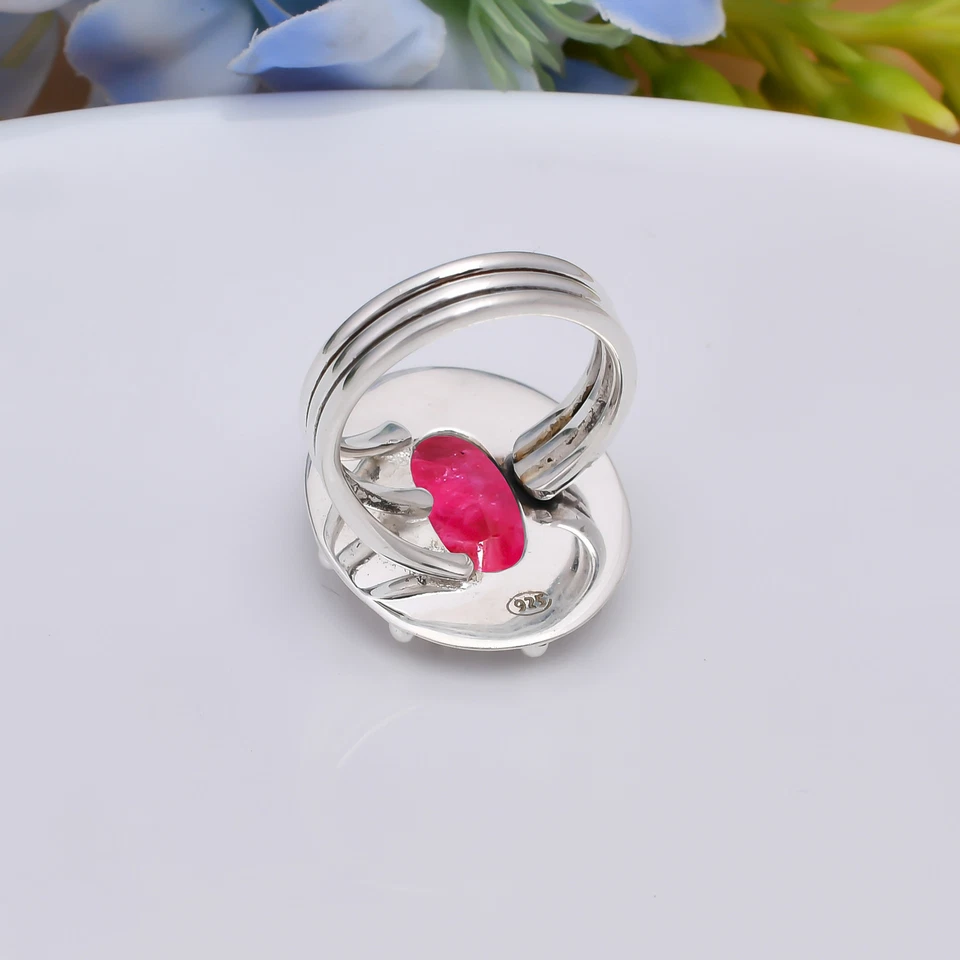 Регулируемое сестринское кольцо из чистого серебра 925 пробы с имитацией рубина V4921 - Изображение 4 из 4
