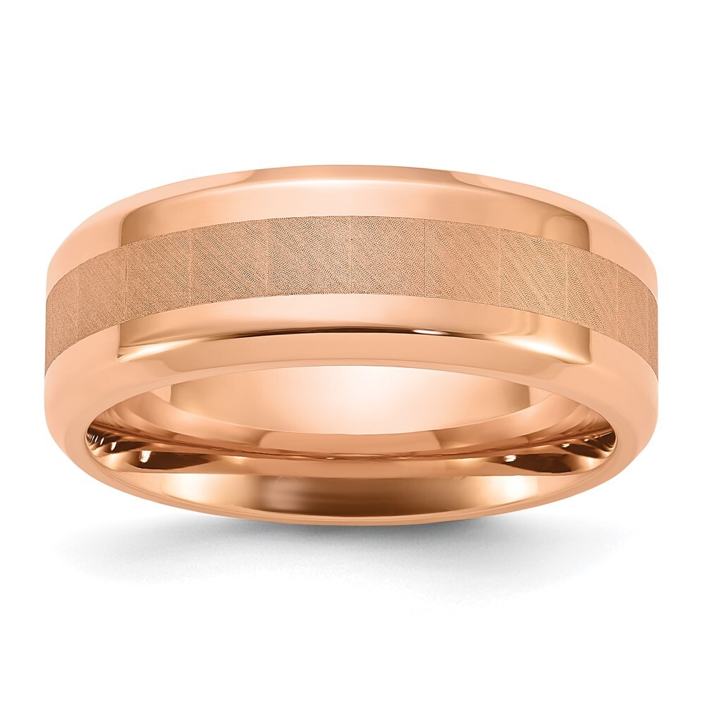 Titanium Polished Rose IP-plated Brushed Center 8mm Band Ring Size 9