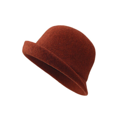 Women Vintage Wool Blend Cloche Hat Upturn Brim Winter Church