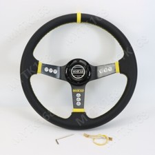 Sparco Leather Deep Dish Steering Wheel 14inch Universal Car Yellow Colour