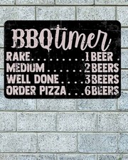 BBQ Timer Aluminum Metal Sign 8"x12" Funny Backyard Patio Barbecue