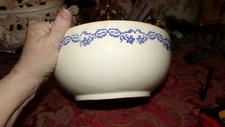 VINTAGE POTTERY MIXING BOWL DANCING COUPLE IVORY BLUE FLORAL DESIGN USA