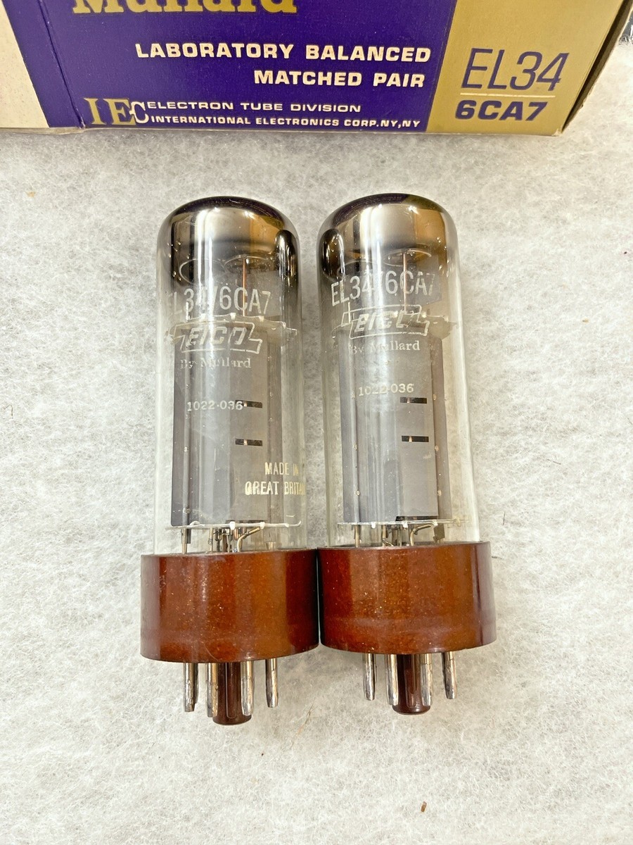 Mullard EL34 6CA7 xf1 Fat Brown Base OO Getter NOS Testing
