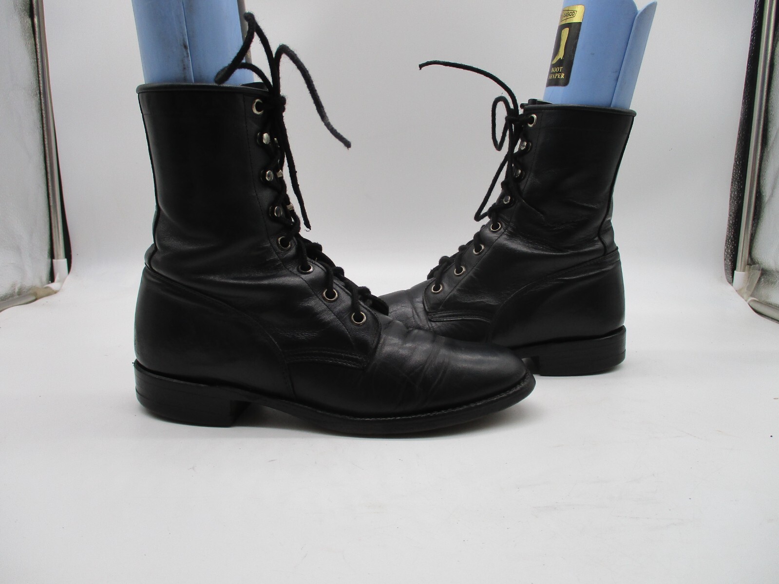 Justin Boots L506 Black Leather Kiltie Combat Boots Womens Size 6 B Made in USA-image