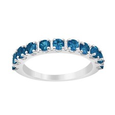 925 Sterling Silver Round London Blue Topaz Eternity Band Women Wedding Ring