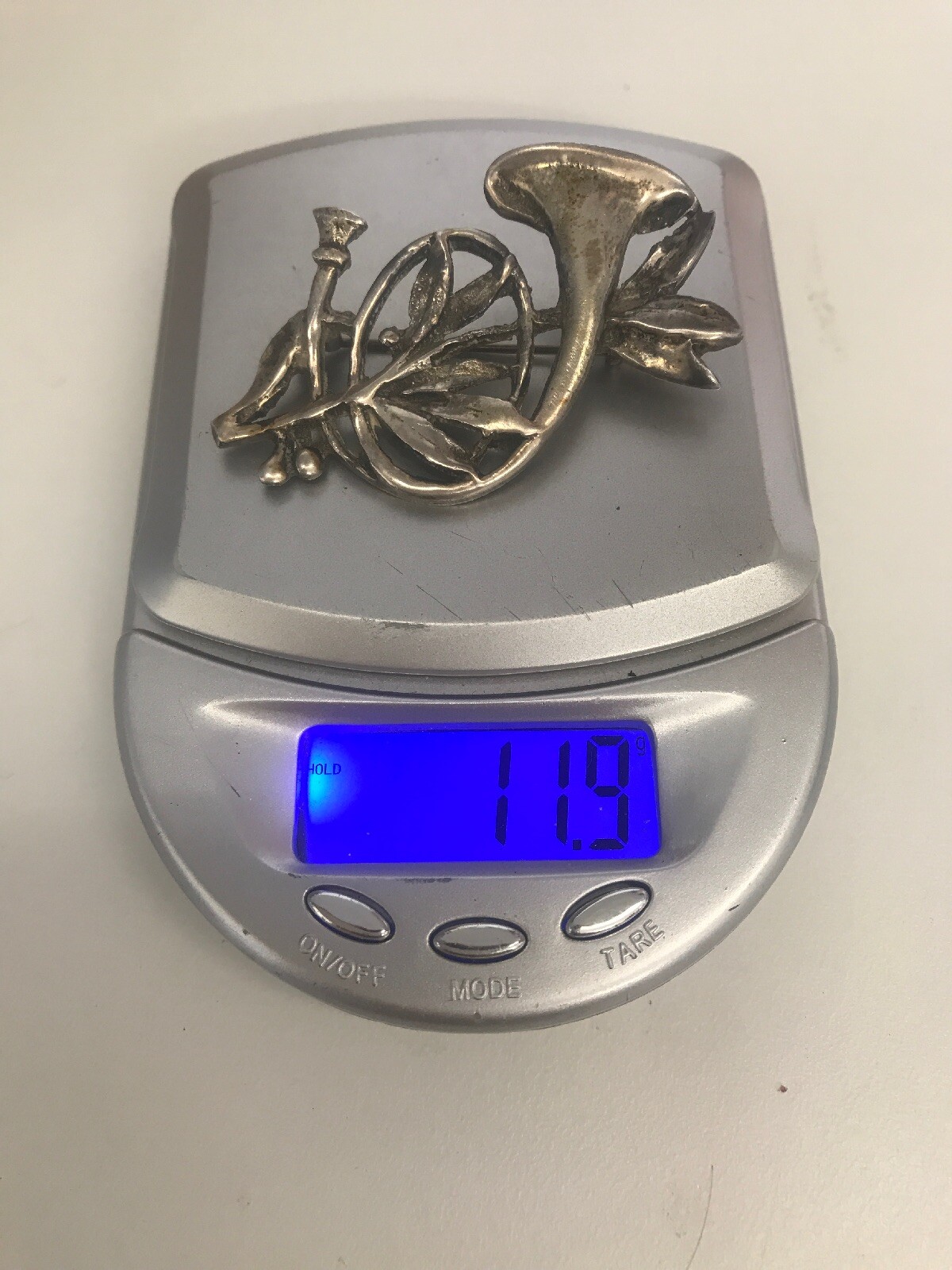 Photo 6 of Vintage Sterling Silver Horn Brooch  (BR39)