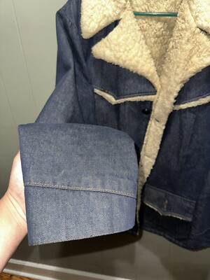 Vintage Sears Jacket Mens 46 XT Denim Barn Coat Sherpa Lined