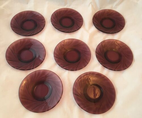 8 Duralex Amethyst Cups and Saucers / Swirl Pattern / Made in France - Picture 3 of 3