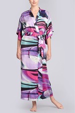 NEW NATORI 180 PANSY GARLAND PRINTED CHARMEUSE ROBE SZ S SMALL