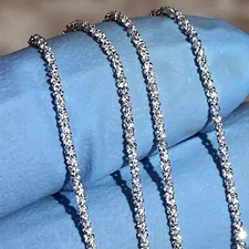 Solid 925 Silver Sparkle D/C Cut Margarita Box Rope Chain Necklace 1MM 14"-24"