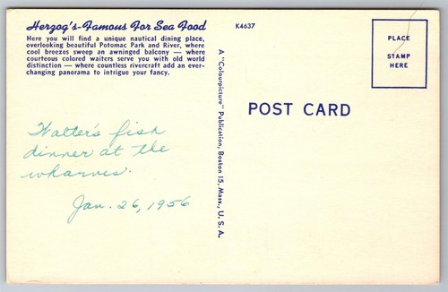 Postcard Herzog's Restaurant, Washington DC linen B262 - 第 2/2 張圖片