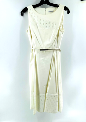 NWOT Calvin Klein White Sleeveless Belted A Line Party Dress Size 4 | eBay