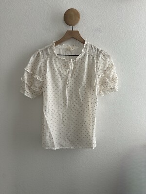 Flower & Feather Cottage Core Dot Pattern Blouse Size Large